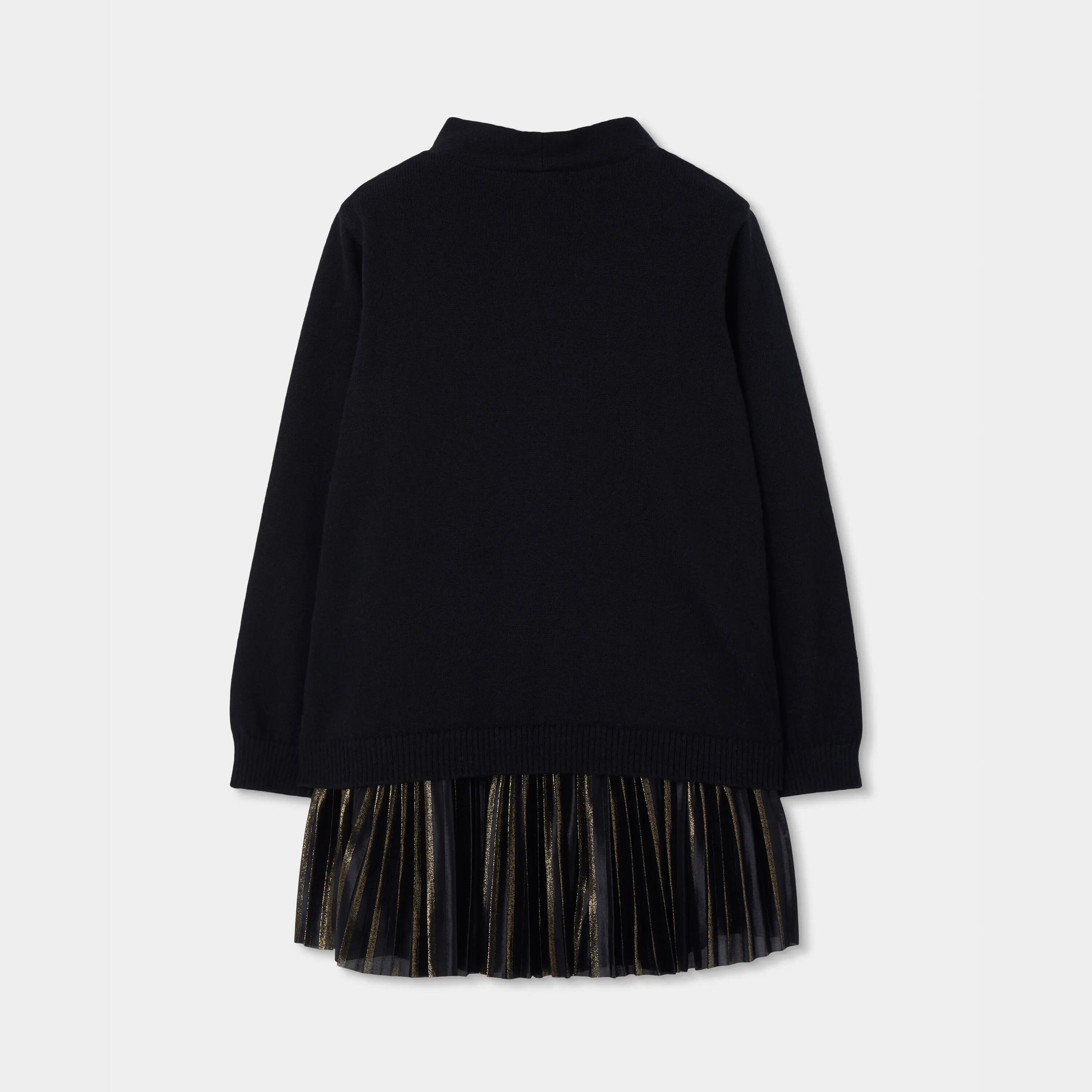 Vestido combinado negro con falda plisada dorada 2/4