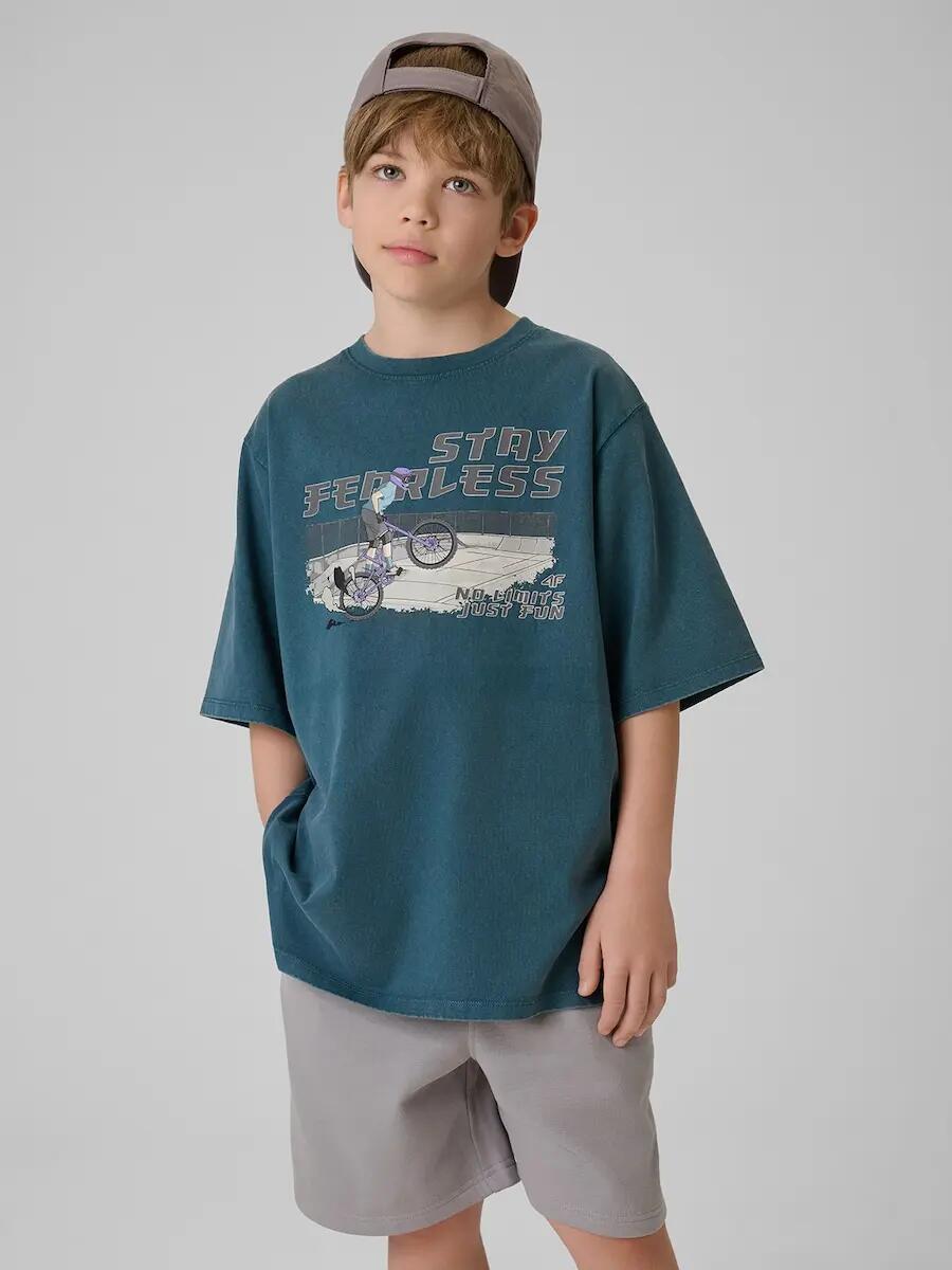 T-shirt loose z nadrukiem chłopięcy 4F 4FJRSS26TTSHM4279
