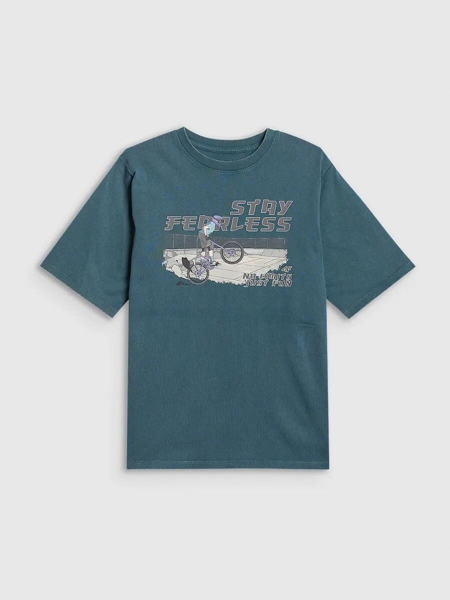 T-shirt loose z nadrukiem chłopięcy 4F 4FJRSS26TTSHM4279 5/6