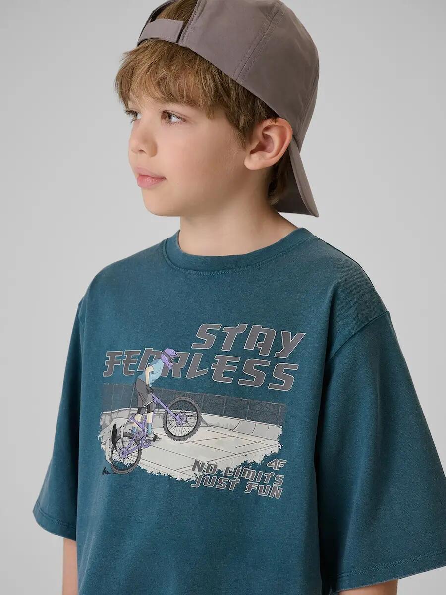 T-shirt loose z nadrukiem chłopięcy 4F 4FJRSS26TTSHM4279 3/6