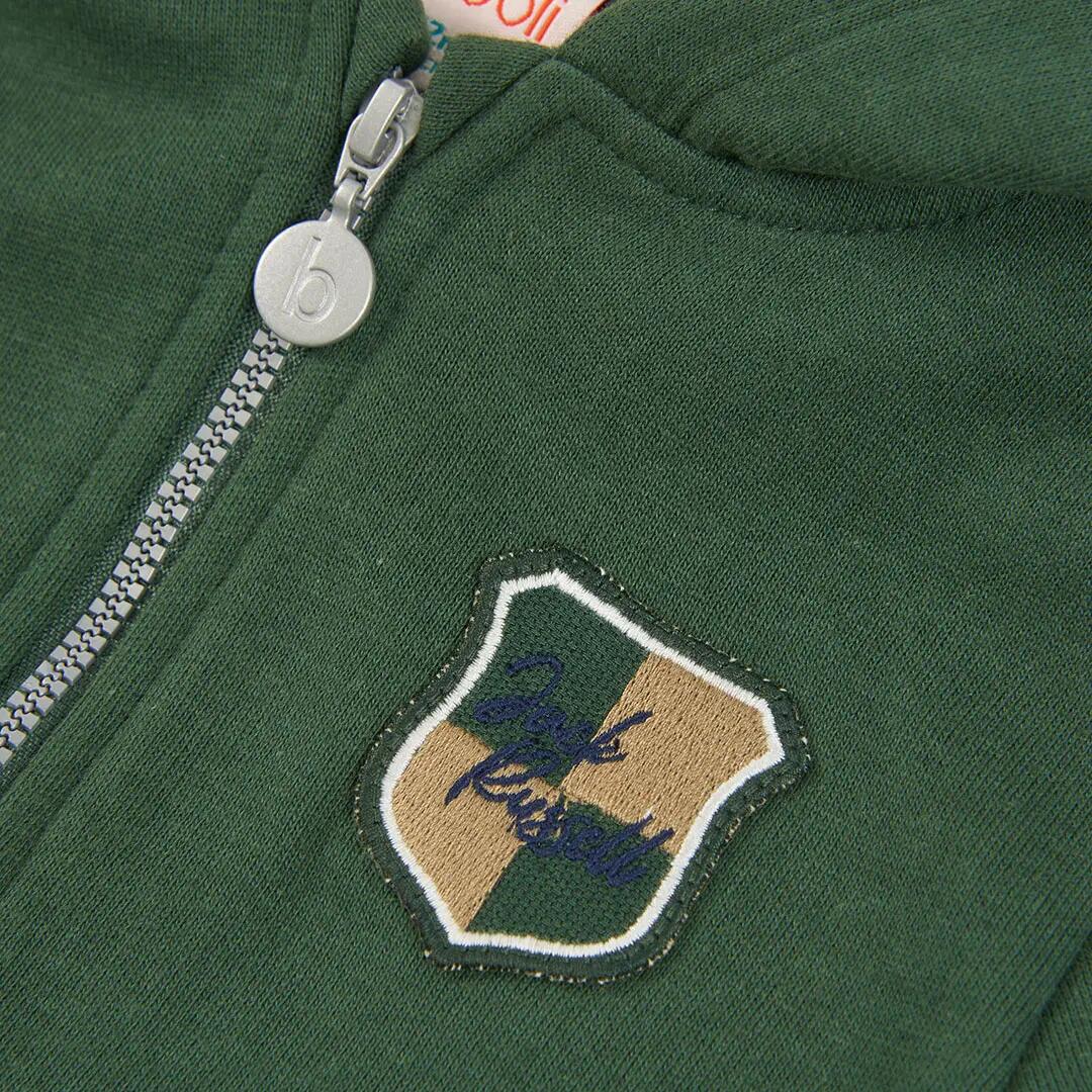 Chaqueta felpa niño verde con capucha y parche 3/4