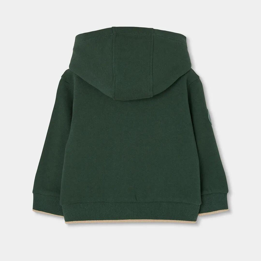 Chaqueta felpa niño verde con capucha y parche 2/4