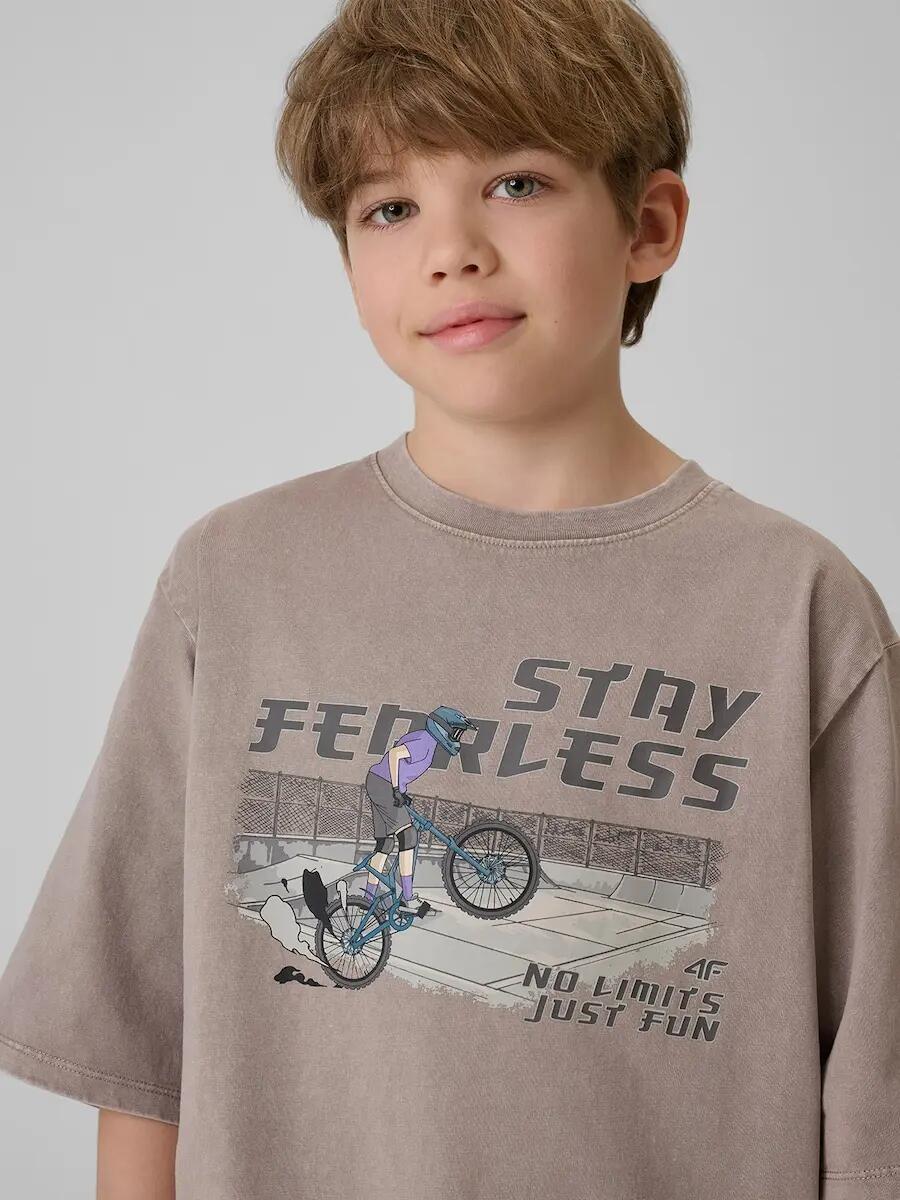 T-shirt loose z nadrukiem chłopięcy 4F 4FJRSS26TTSHM4279 3/6