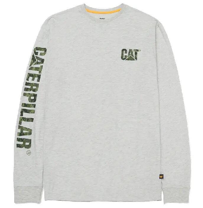 Caterpillar CAT Trademark Banner T-Shirt Uomo Manica Lunga Grigio S 1/1