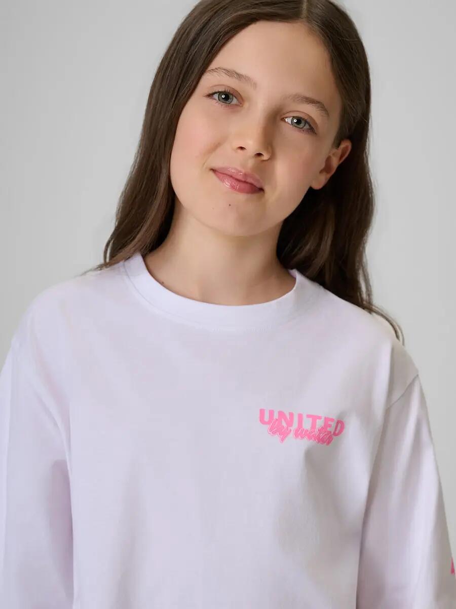 T-shirt loose z nadrukiem dziewczęcy 4F 4FJRSS26TTSHF3910 3/7