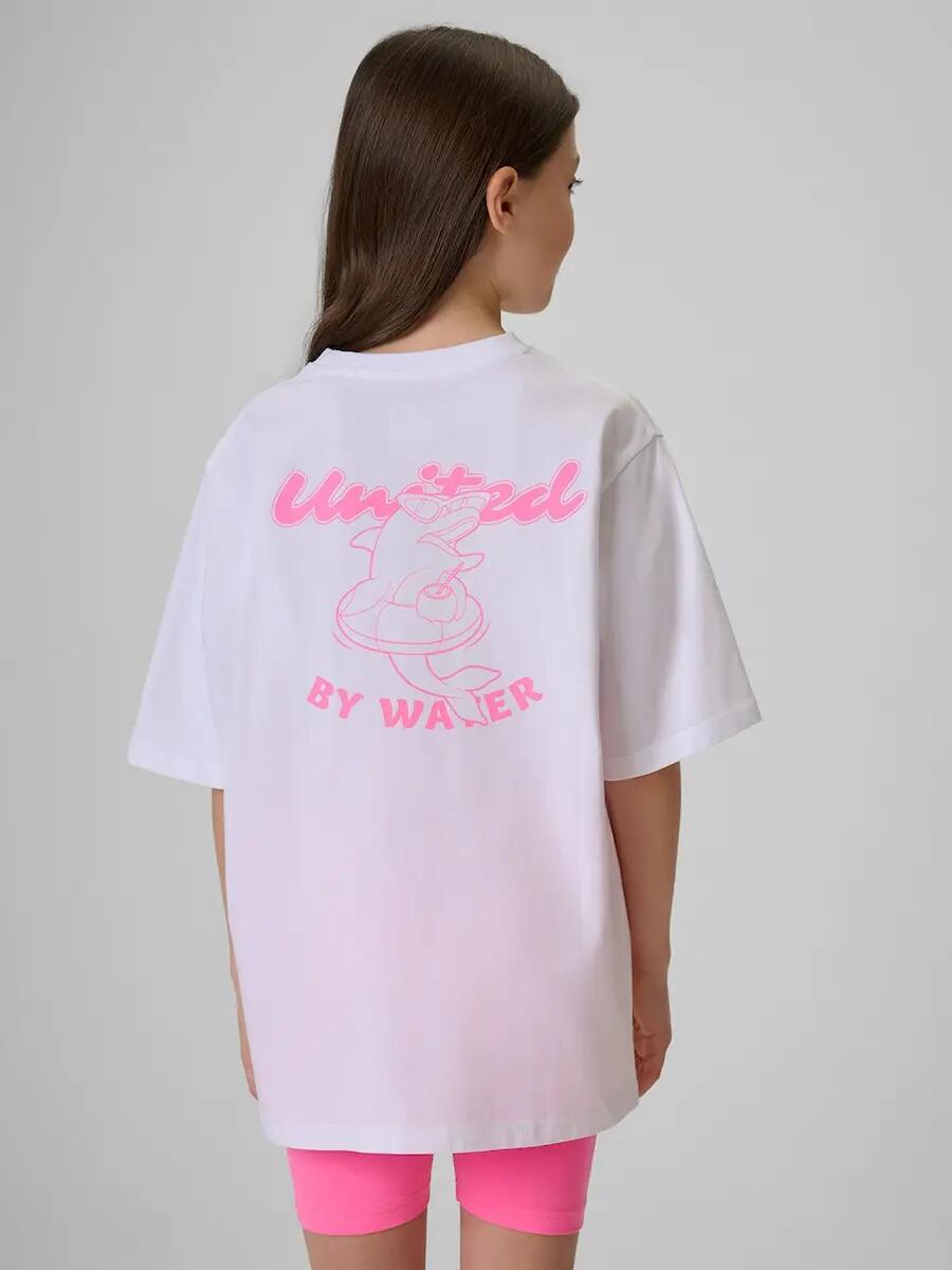 T-shirt loose z nadrukiem dziewczęcy 4F 4FJRSS26TTSHF3910 2/7