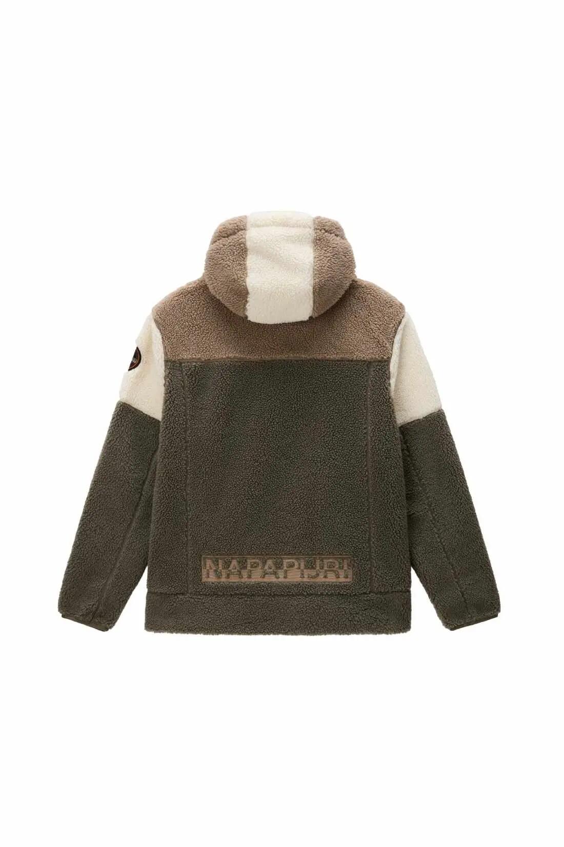 Pile - Uomo - zip e cappuccio - Taralga - verde militare 4/4