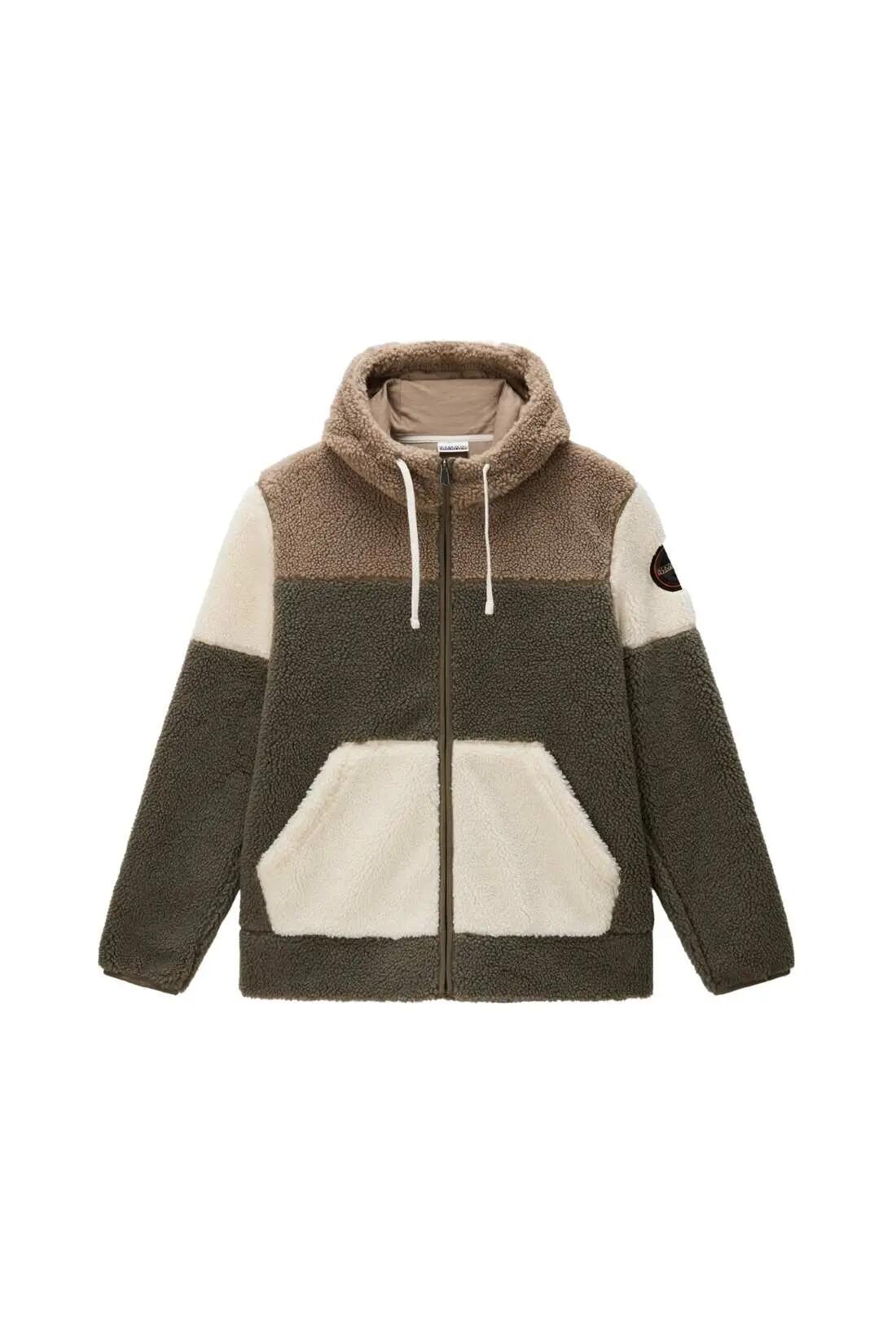 Pile - Uomo - zip e cappuccio - Taralga - verde militare 3/4