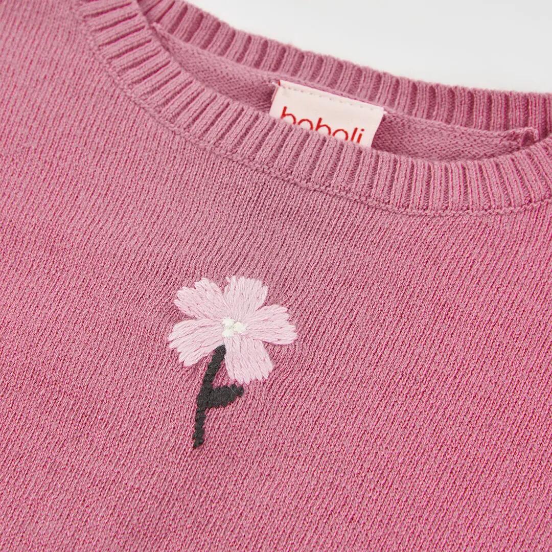 Jersey combinado niña rosa estampado flores 3/4
