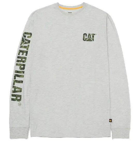 Caterpillar CAT Trademark Banner T-Shirt Homme à manches longues Gris XXL