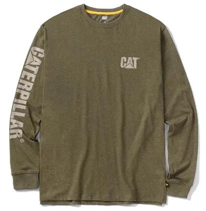 Caterpillar CAT Trademark Banner T-Shirt Homme à manches longues Moss Heather XL