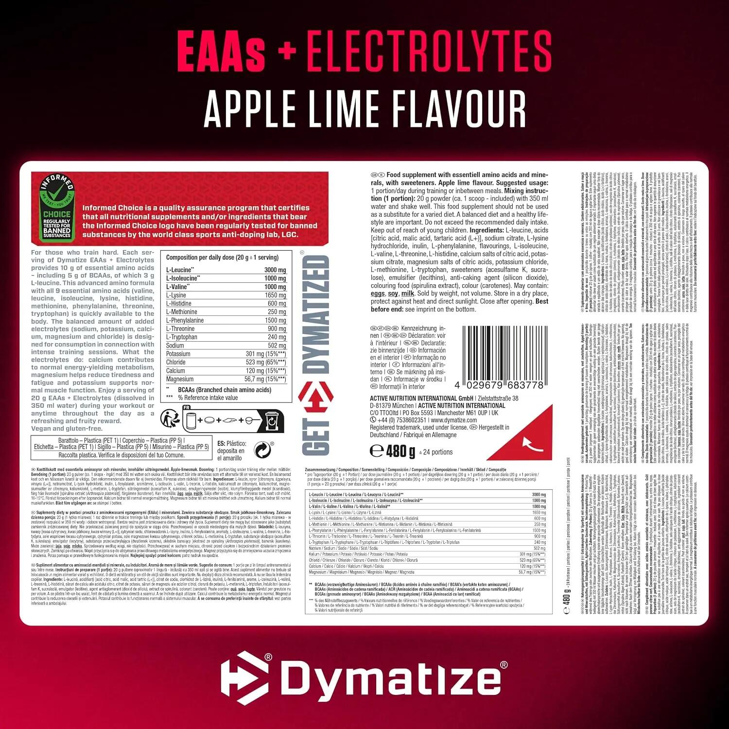 EAAs + Electrolytes Apple Lime 480g 24 Portionen Aminosäuren 5/5