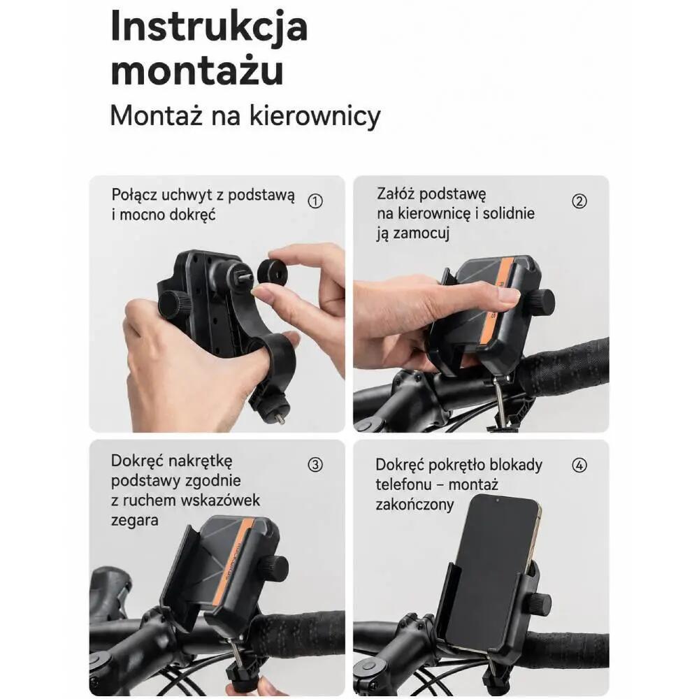 Uchwyt rowerowy na telefon, regulowany, czarno-pomarańczowy (250021001) ROCKBROS 2/4