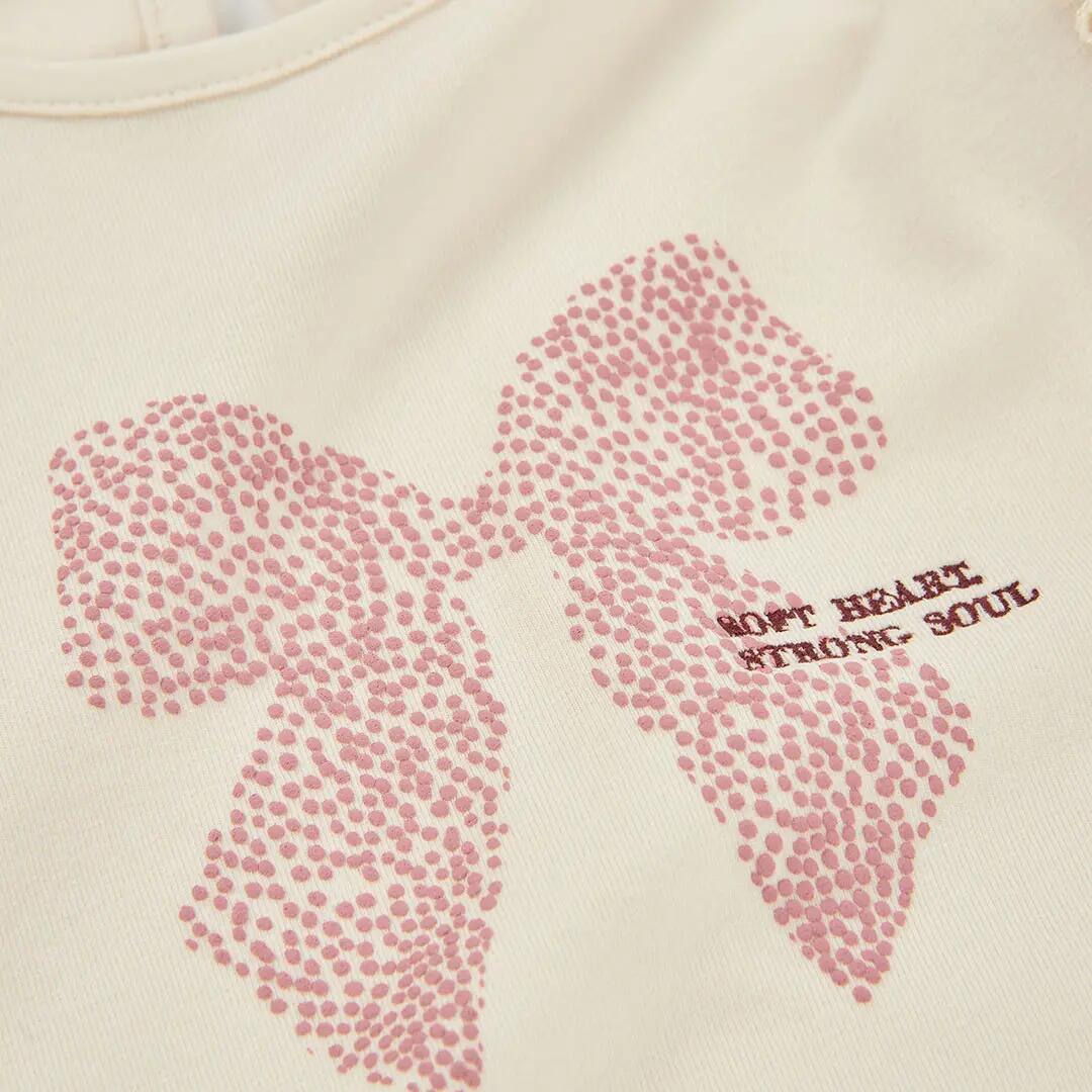 Camiseta punto niña crudo estampado lazo rosa 4/4