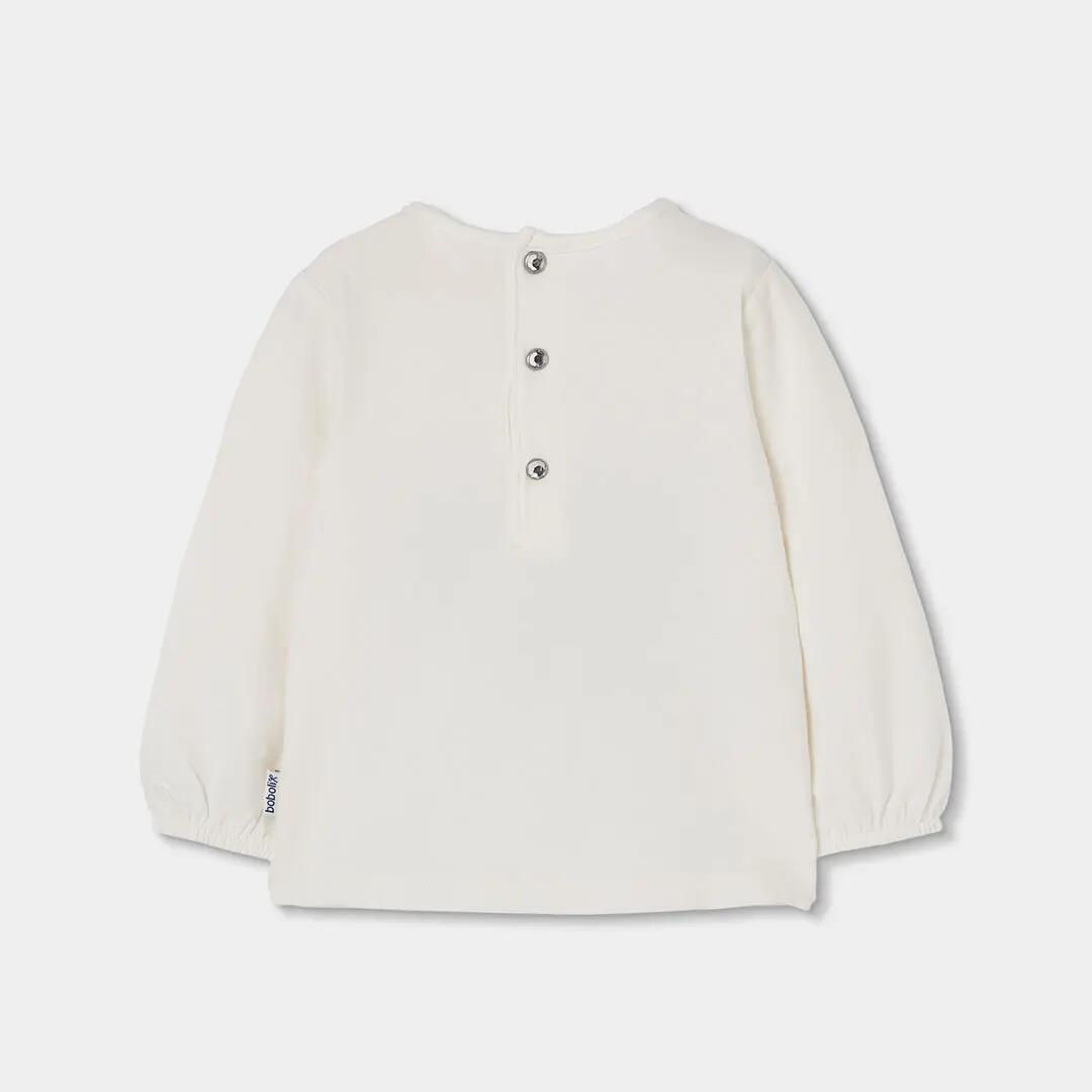 Camiseta punto niña blanca con corazón azul 2/4