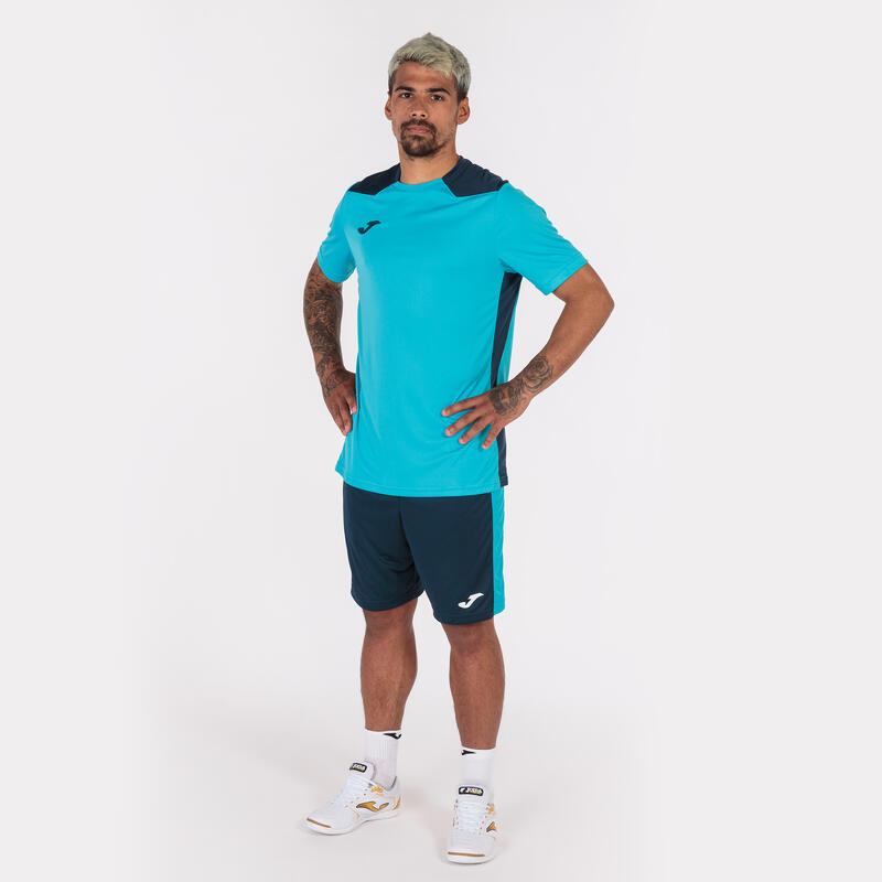 Maillot manches courtes Homme Joma Championship vi turquoise fluo bleu marine