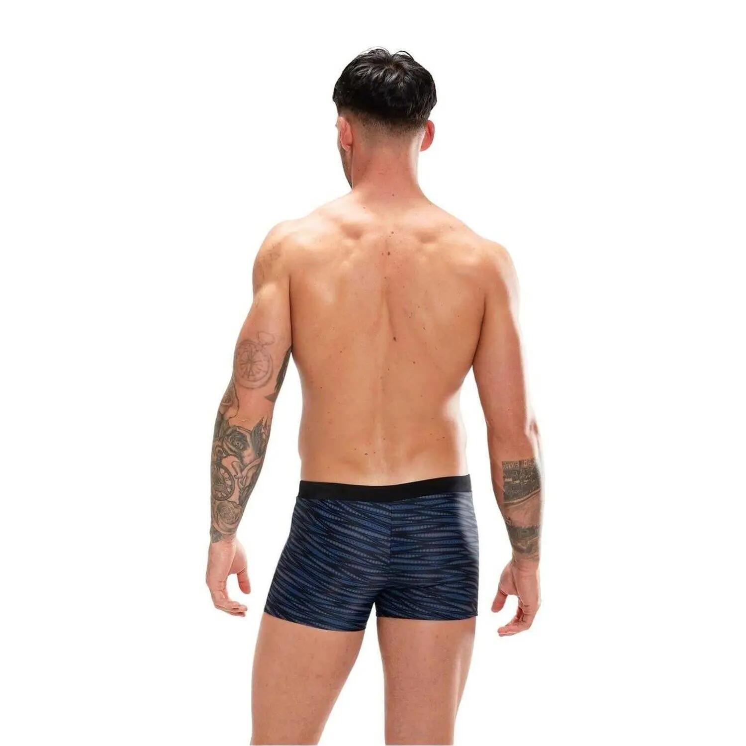 Mens Valmilton Wavy Pattern Slim Swimming Trunks (Black/Blue) 3/3
