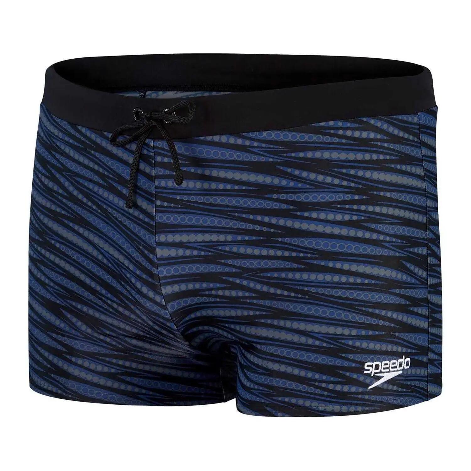 Mens Valmilton Wavy Pattern Slim Swimming Trunks (Black/Blue) 2/3