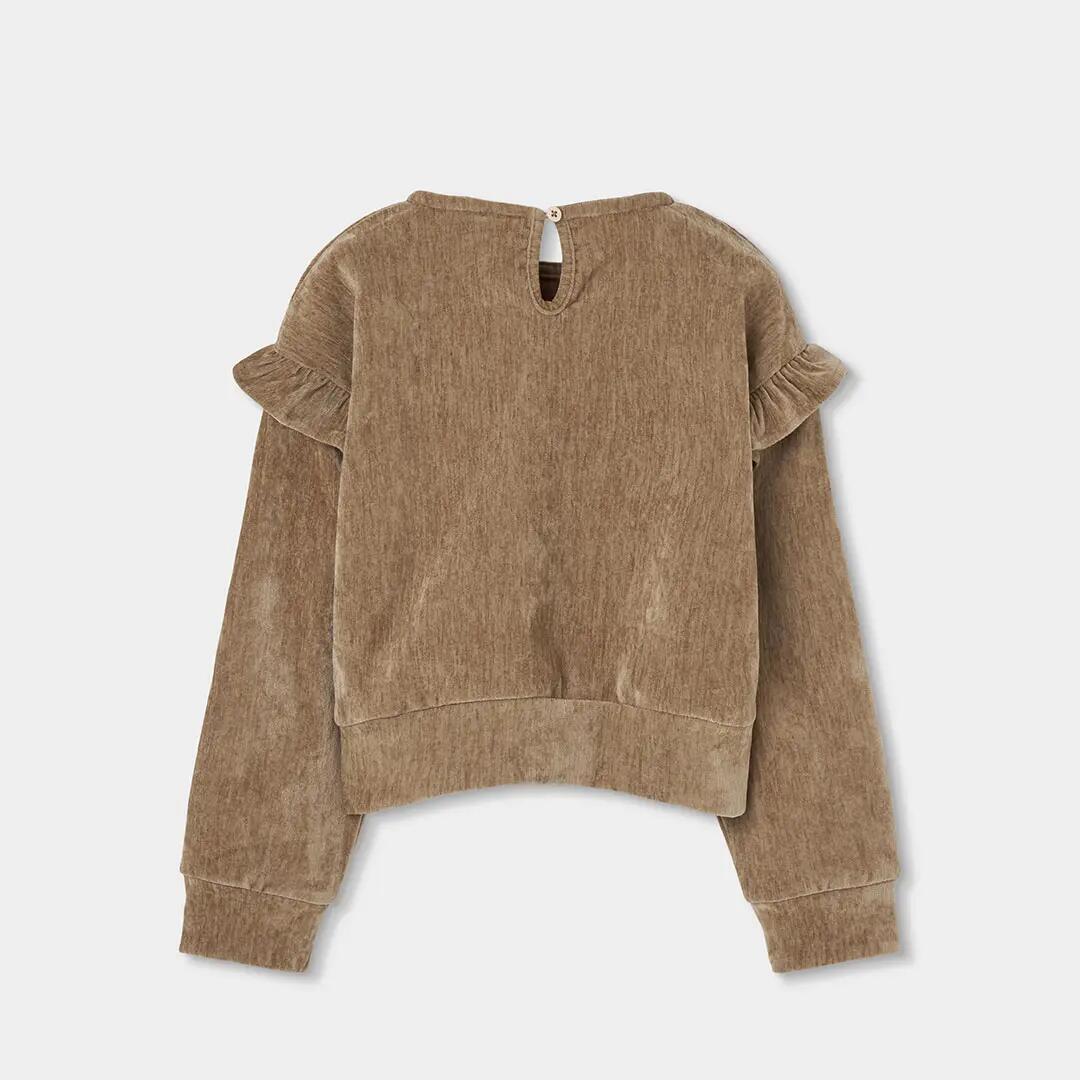 Sudadera niña beige con volantes en hombros 2/4