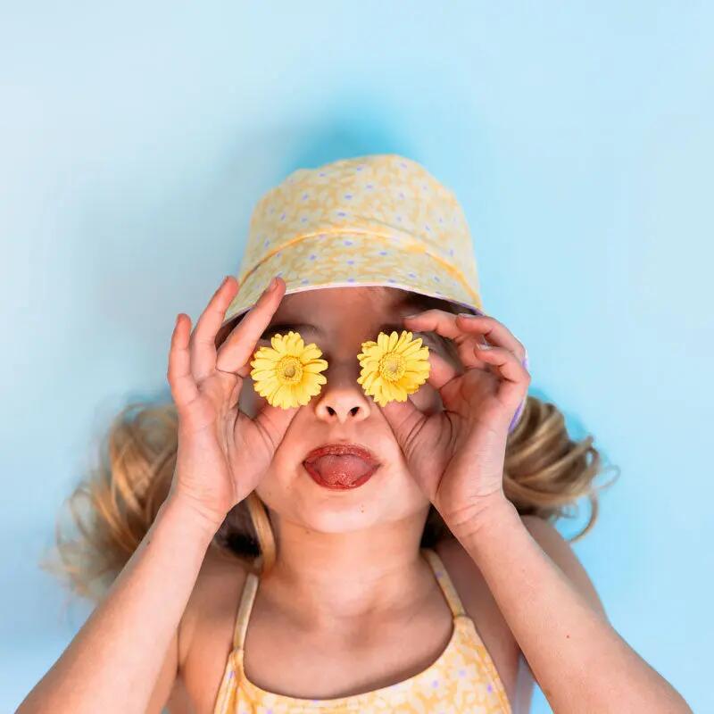 Swim Essentials Cappello da sole reversibile - Giallo - Florish - 0/1 anni 2/5