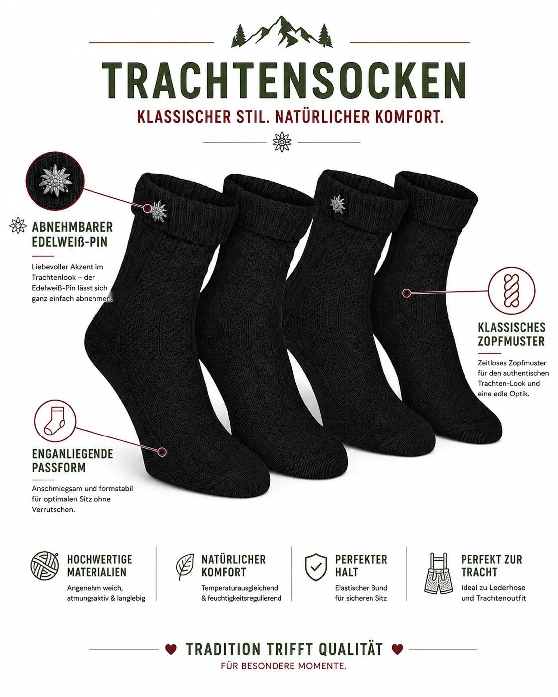 Trachtensocken 2 Paar – Schoppersocken Damen & Herren Oktoberfest Grau-35/38 6/8