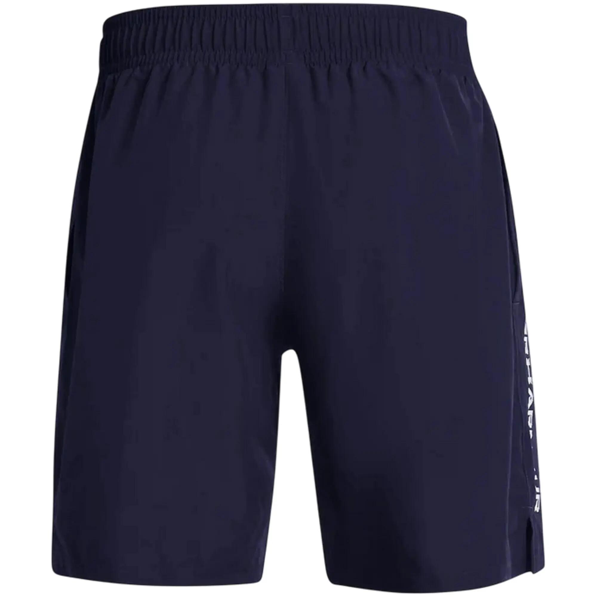 Pantaloncini Tecnologia Tessuto Uomo Under Armour Wordmarks Blu Accademia Bianco 2/6