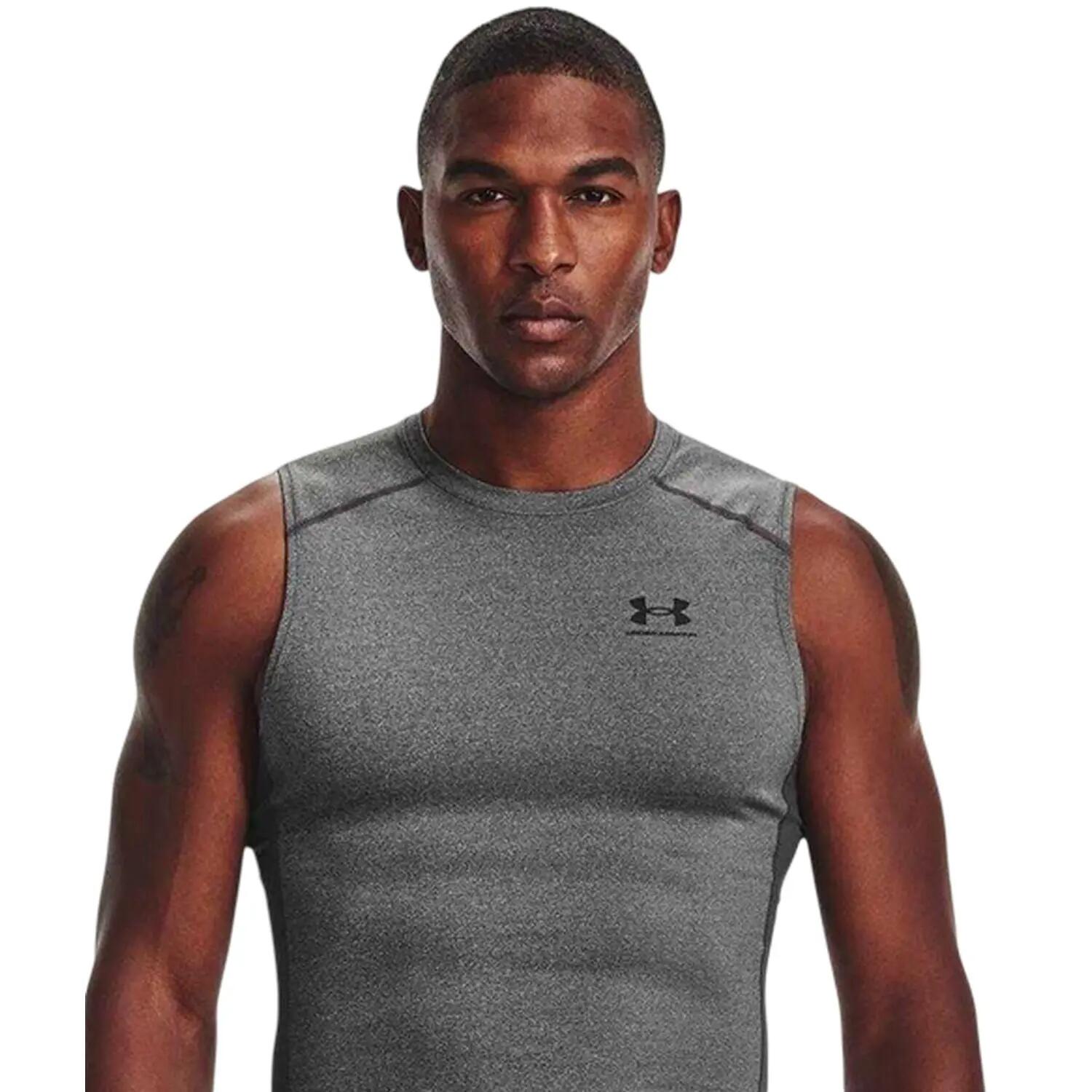 Camisa de Compresión HeatGear Sin Mangas para Hombre Carbón Jaspeado 3/7