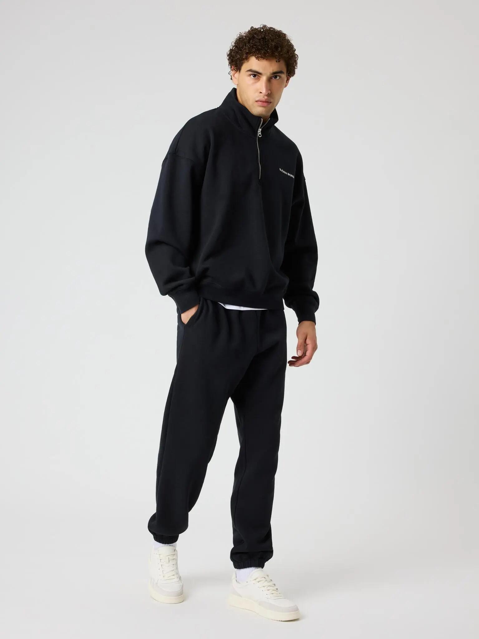 bjorn_borg BORG OVERSIZED HALF-ZIP — Polyester recyclé – BLACK BEAUTY 3/4