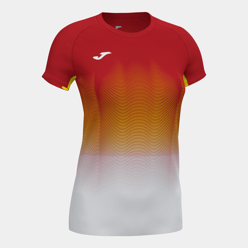 Camiseta Manga Corta Running Elite VII Mujer Rojo Blanco Amarillo