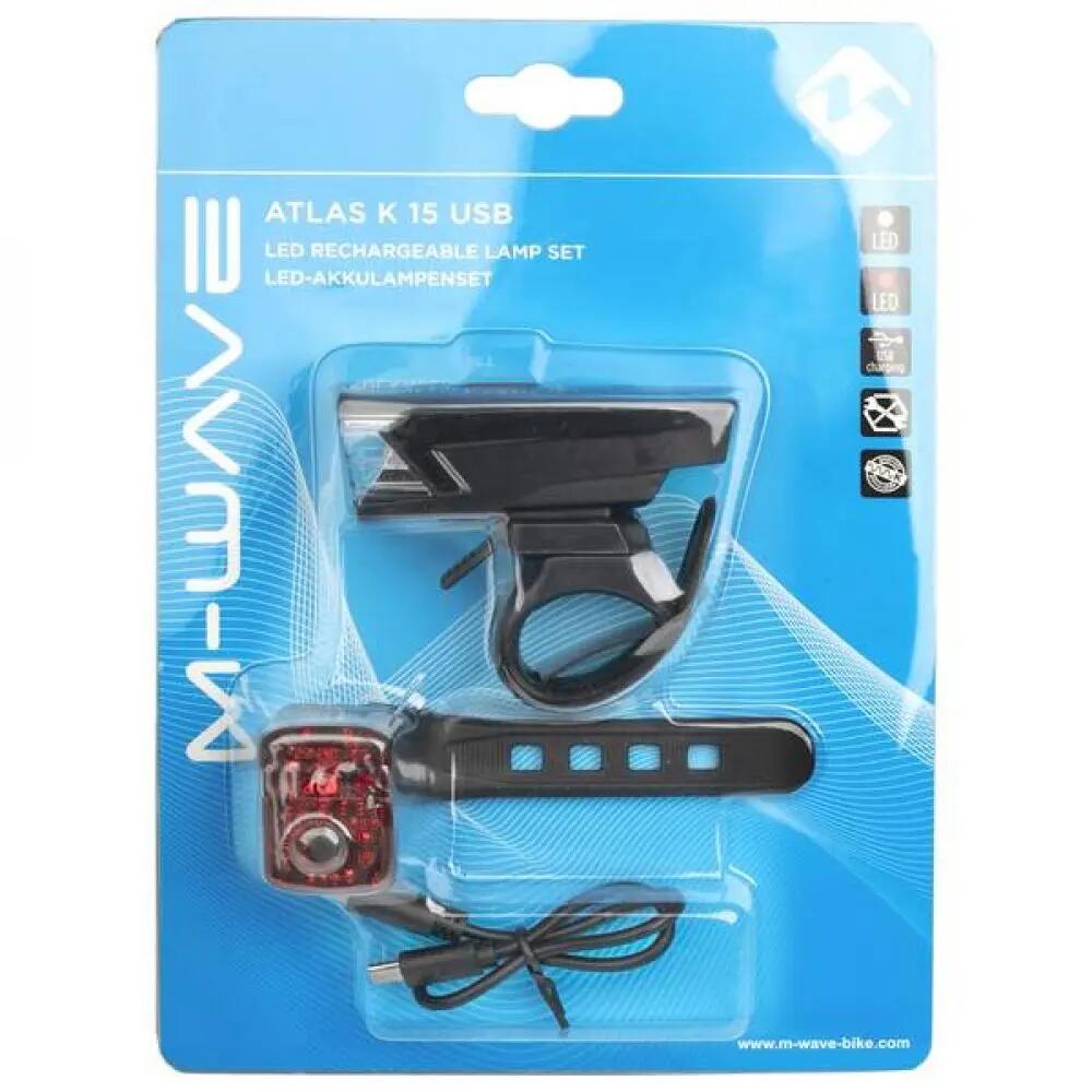 M-WAVE Atlas K 15 USB Akku-Beleuchtungsset - 30 Lux StVZO 3/5