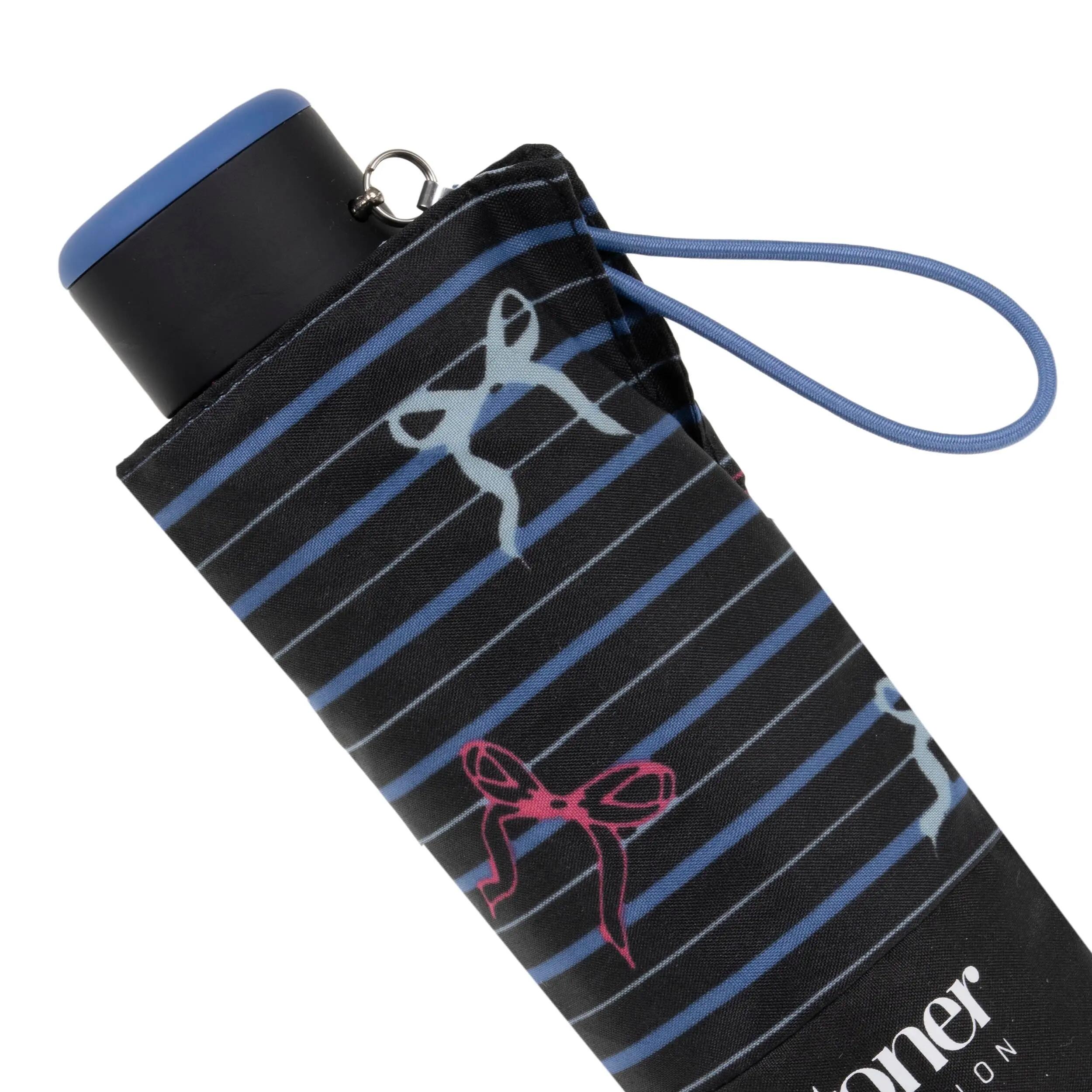 Mini Slim-paraplu met strepen en blauwe strik 5/5