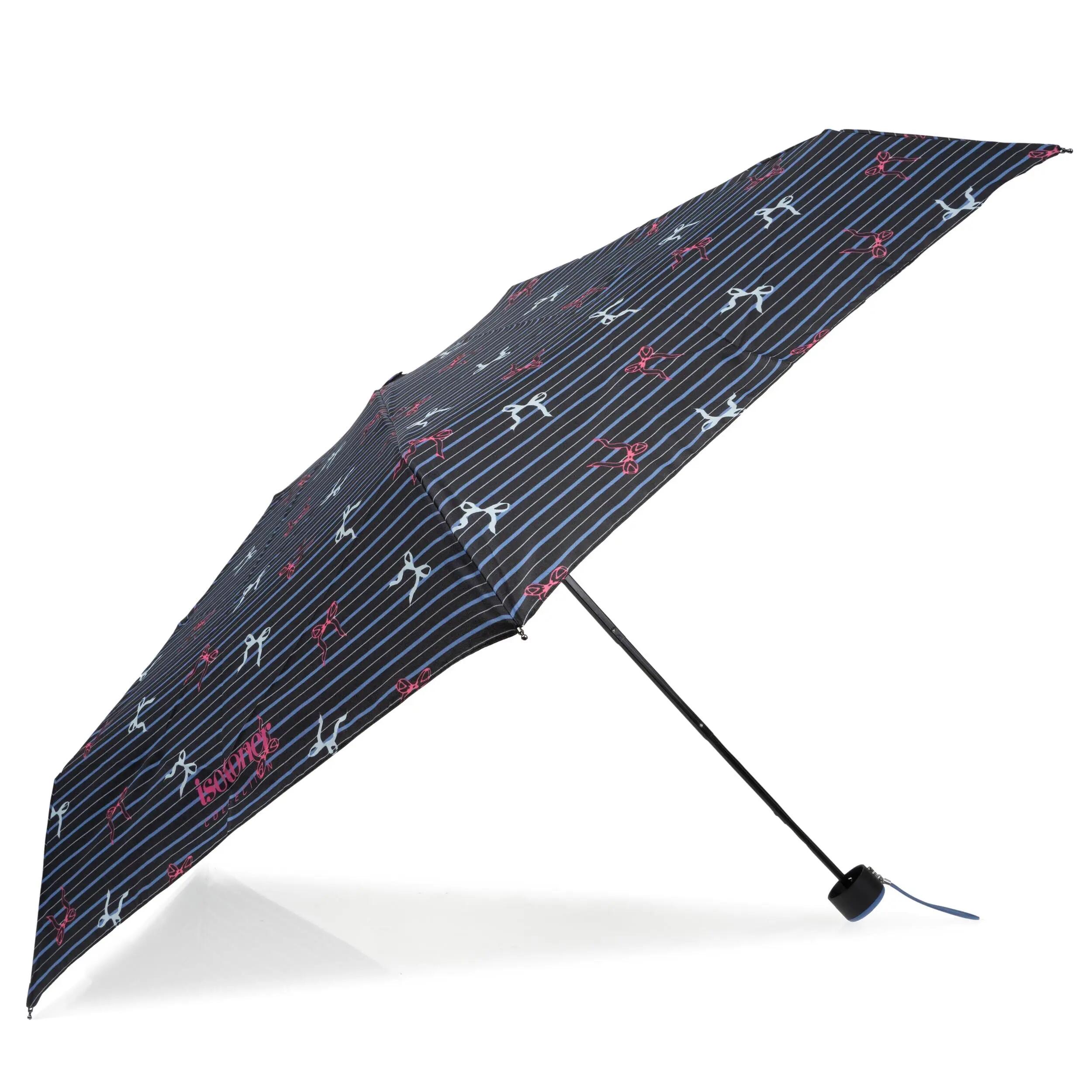 Mini Slim-paraplu met strepen en blauwe strik 2/5