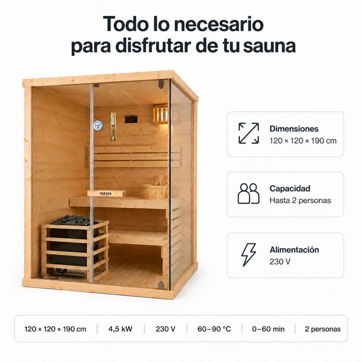 Sauna Finlandais pour Maison 2 Personnes en Bois d'Épicéa 7/7