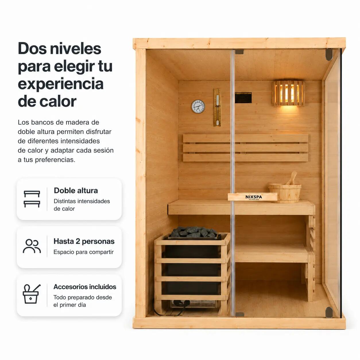 Sauna Finlandais pour Maison 2 Personnes en Bois d'Épicéa 6/7