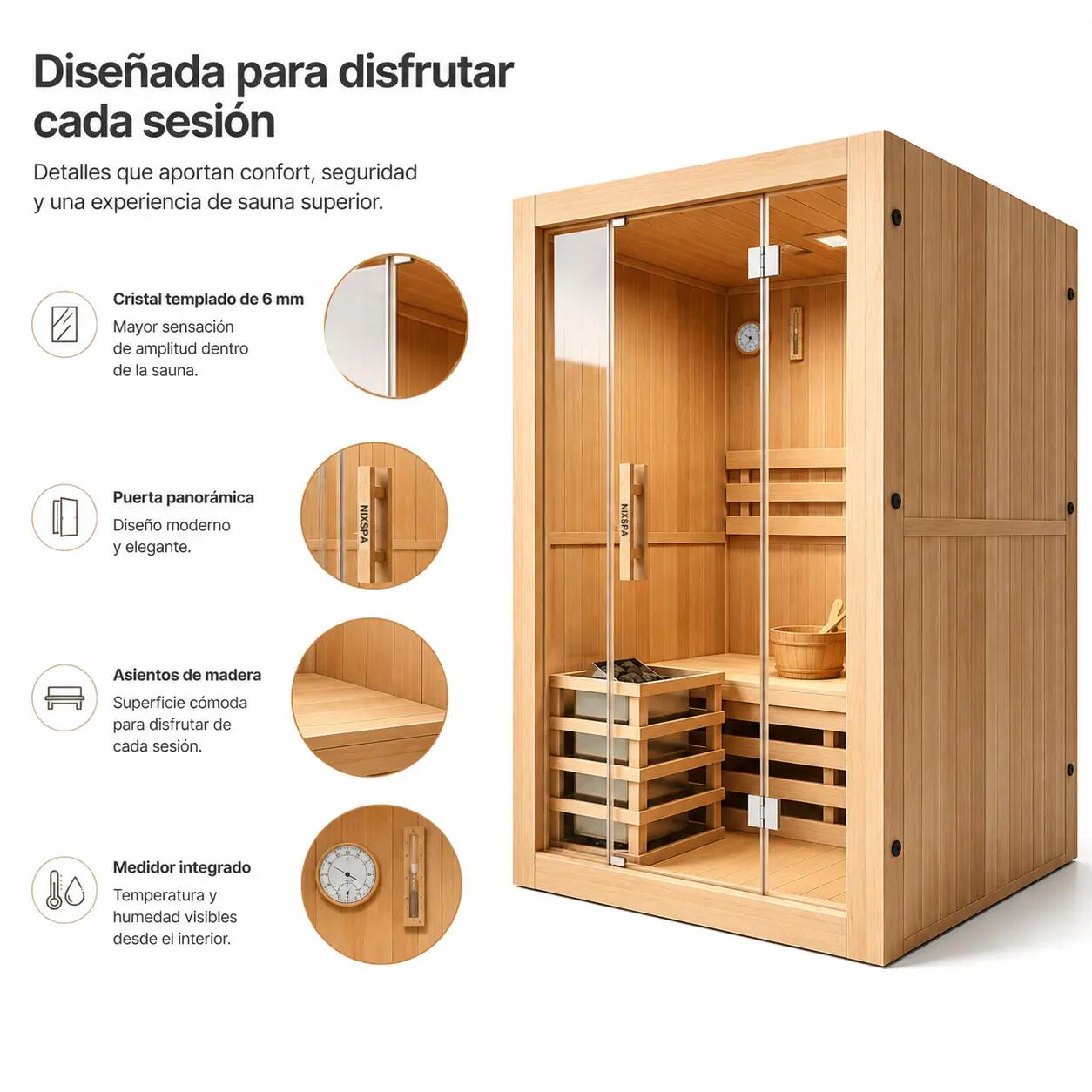 Sauna finlandese per 2 persone in legno Hemlock canadese 6/7