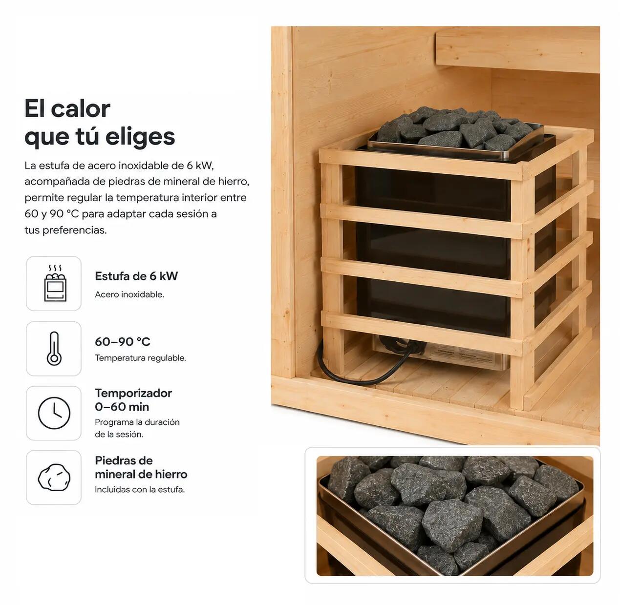 Sauna finlandese per casa 2-3 persone in legno di abete 5/7