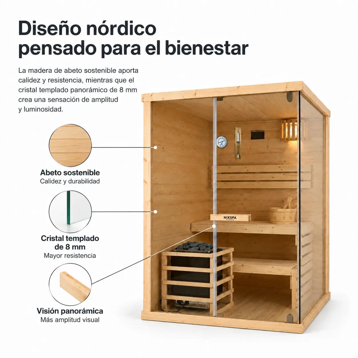 Sauna Finlandais pour Maison 2 Personnes en Bois d'Épicéa 5/7