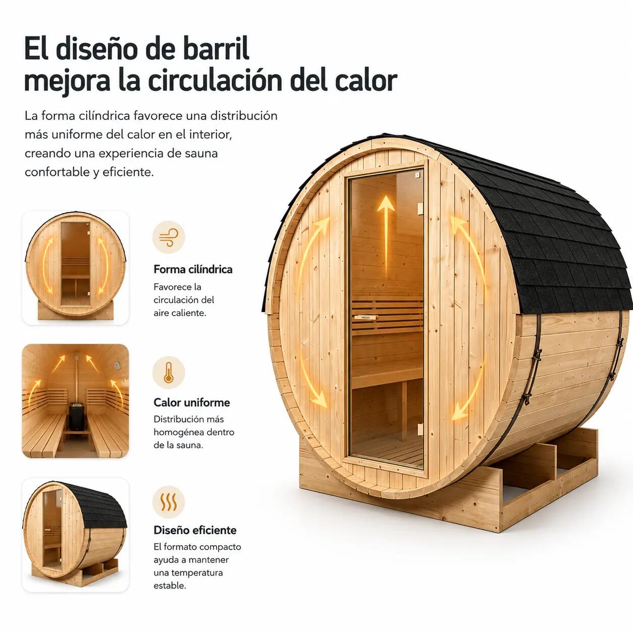 Sauna a botte da esterno per giardino 3-4 persone in legno di abete 6 kW tetto a 4/7
