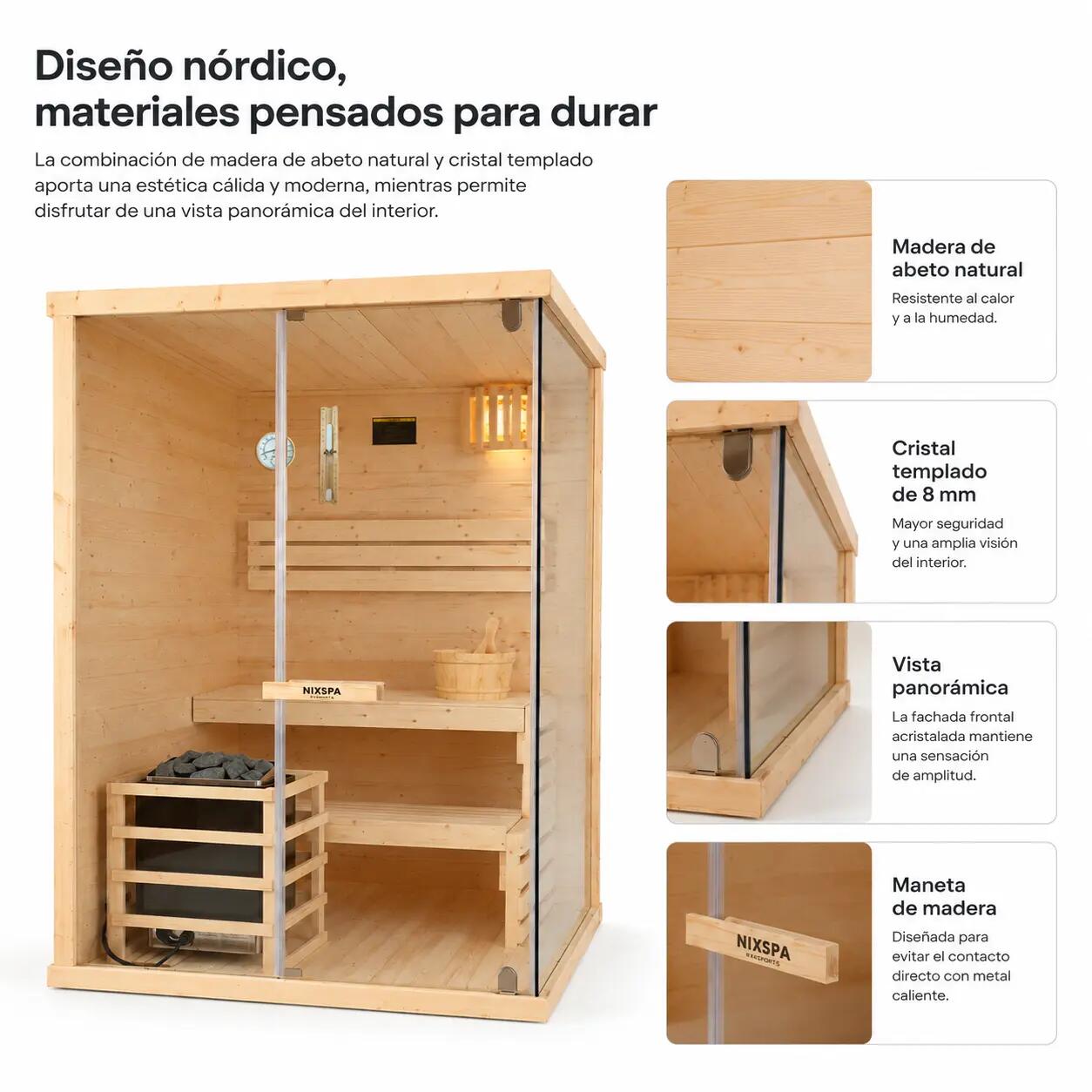 Sauna finlandese per casa 2-3 persone in legno di abete 4/7
