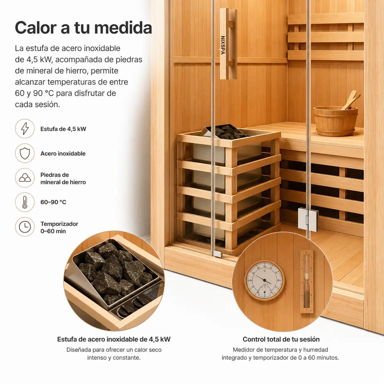 Sauna finlandese per 2 persone in legno Hemlock canadese 5/7