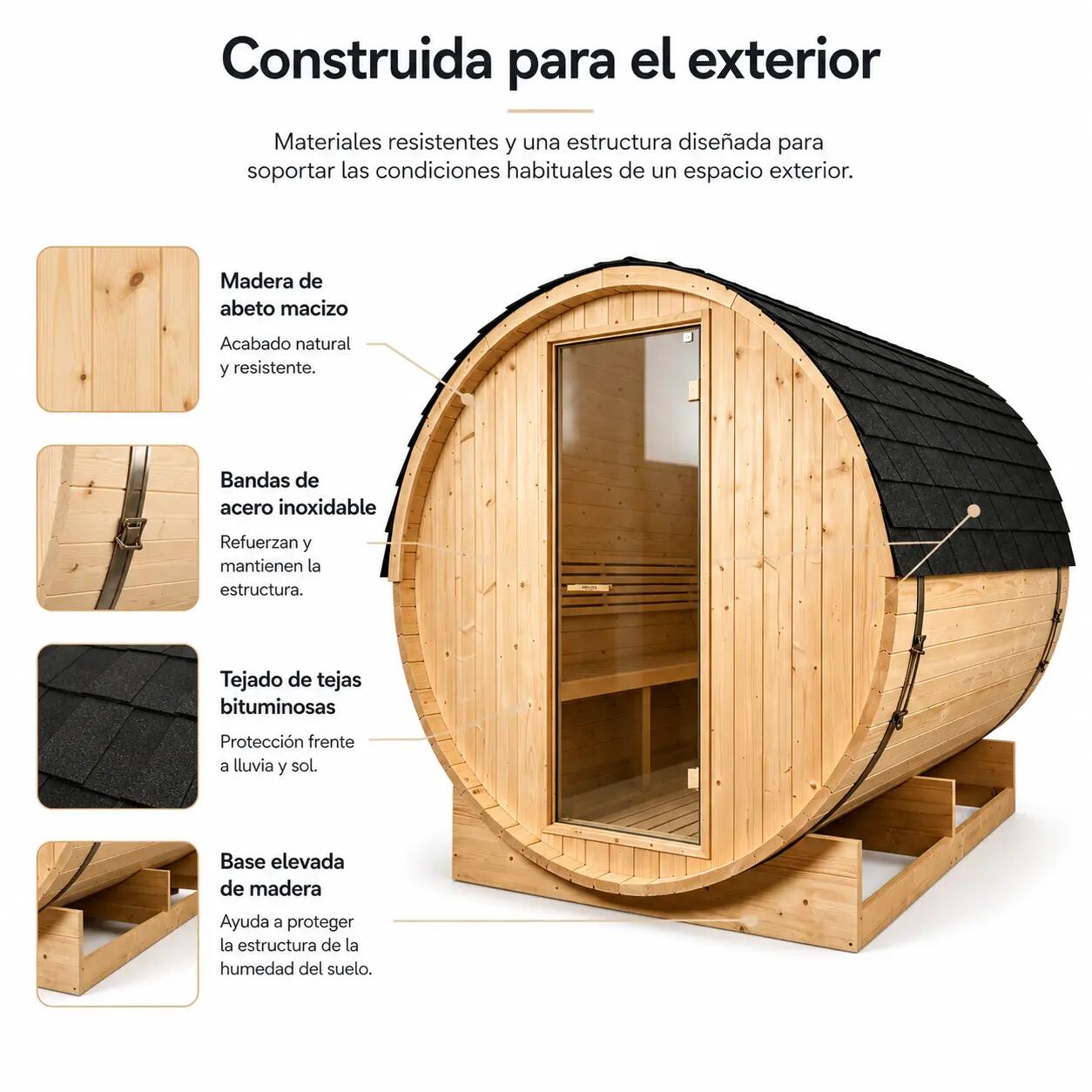 Sauna Tonneau Extérieur Jardin 5-6 Personnes en Bois d’Épicéa 6 kW Toit en 5/7