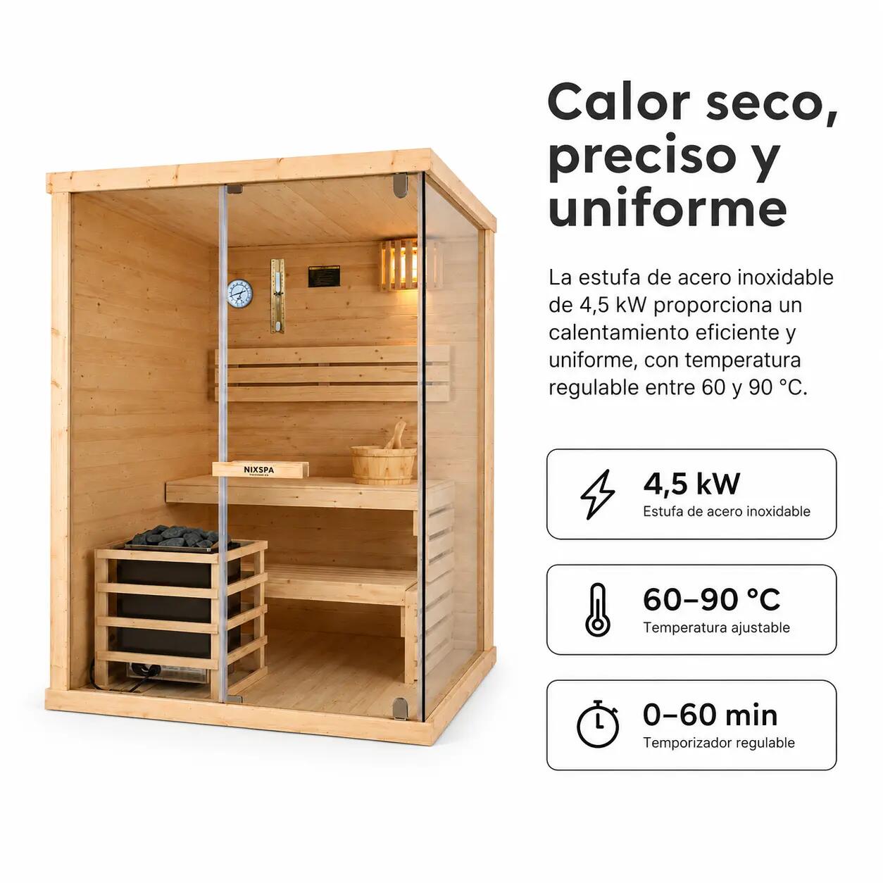 Sauna Finlandais pour Maison 2 Personnes en Bois d'Épicéa 4/7