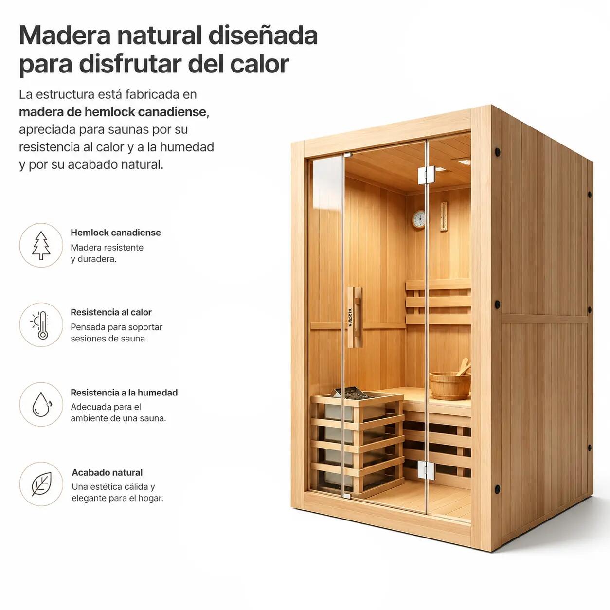 Sauna finlandese per 2 persone in legno Hemlock canadese 4/7