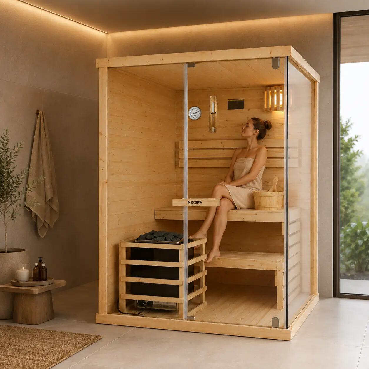 Sauna Finlandais pour Maison 2 Personnes en Bois d'Épicéa 3/7