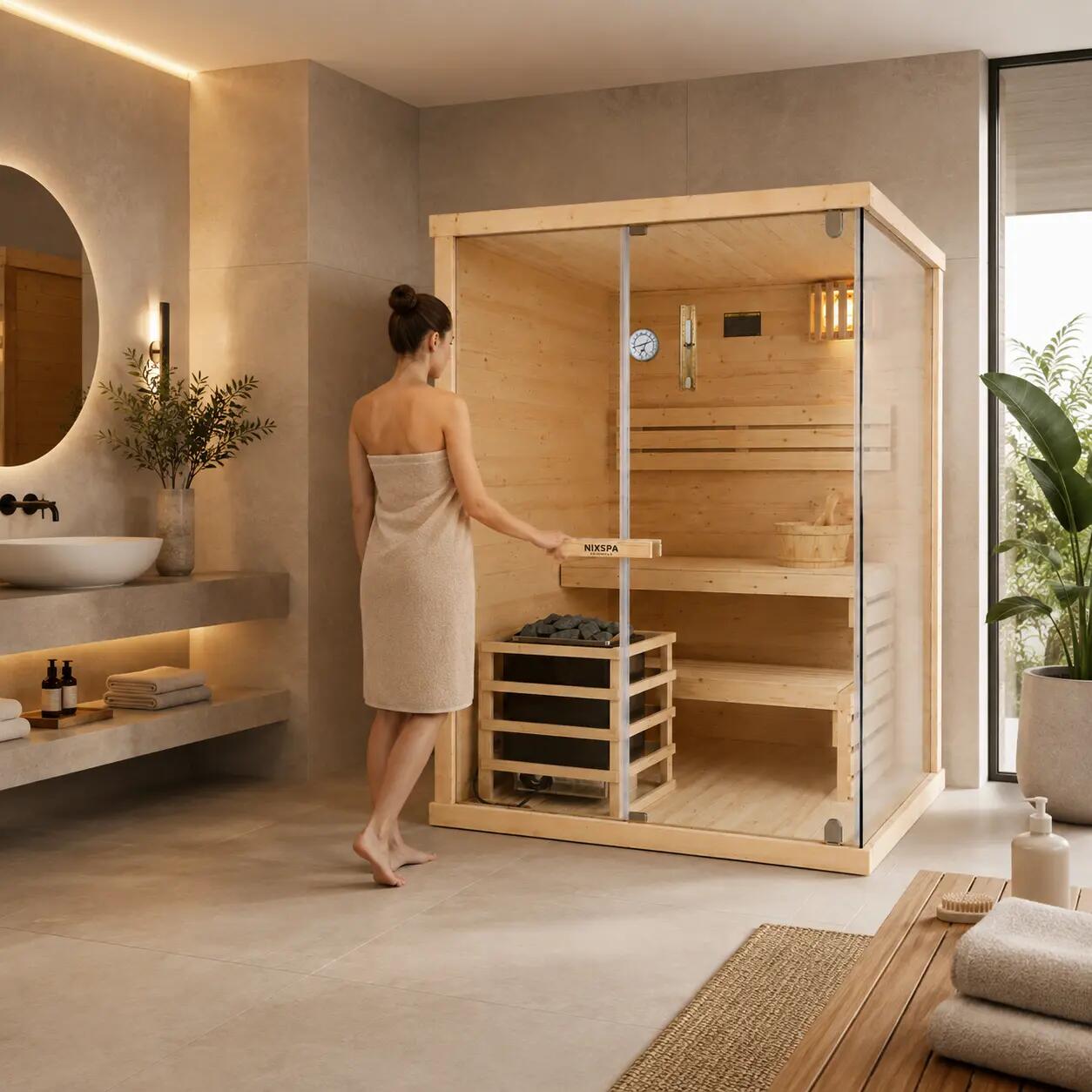Sauna Finlandais pour Maison 2 Personnes en Bois d'Épicéa 2/7