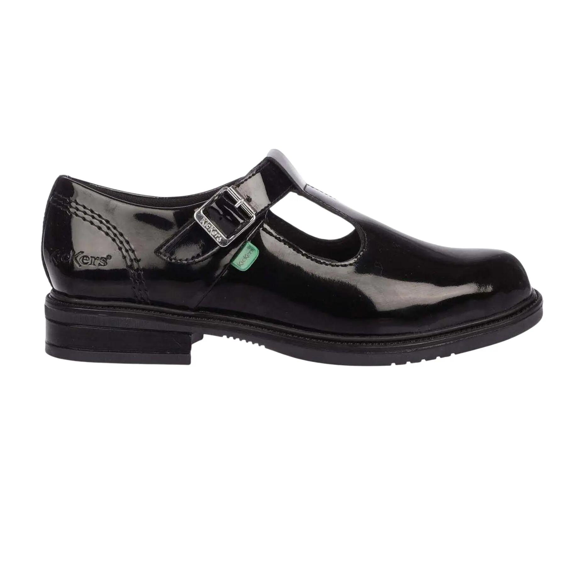 Kickers Girls Lach Patent Leather T-Bar Low Block Heel School Shoes