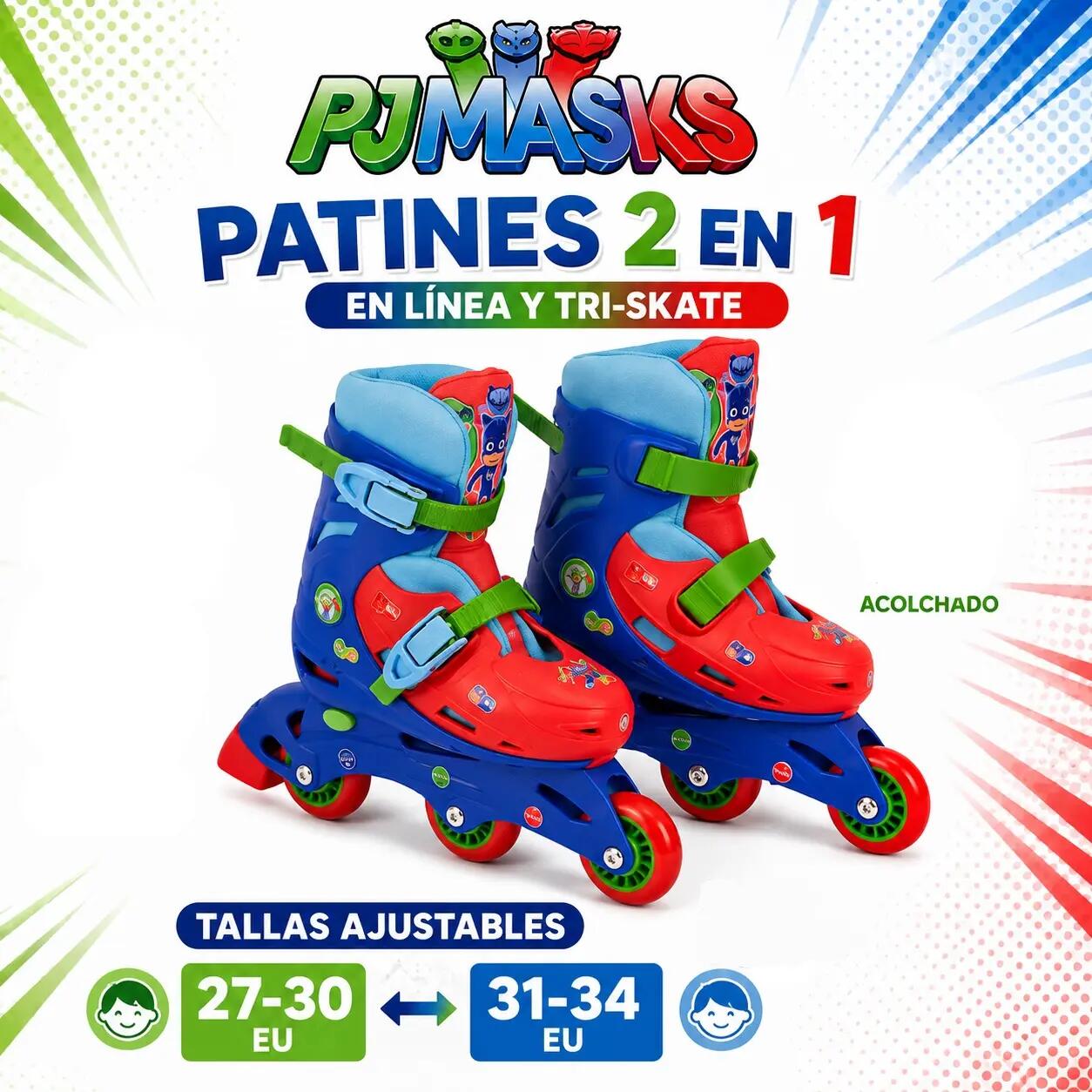 Patines en Línea Patinaje PJ Masks 2 en 1 Azul Ajustables Talla 27-30 (2942) 7/7