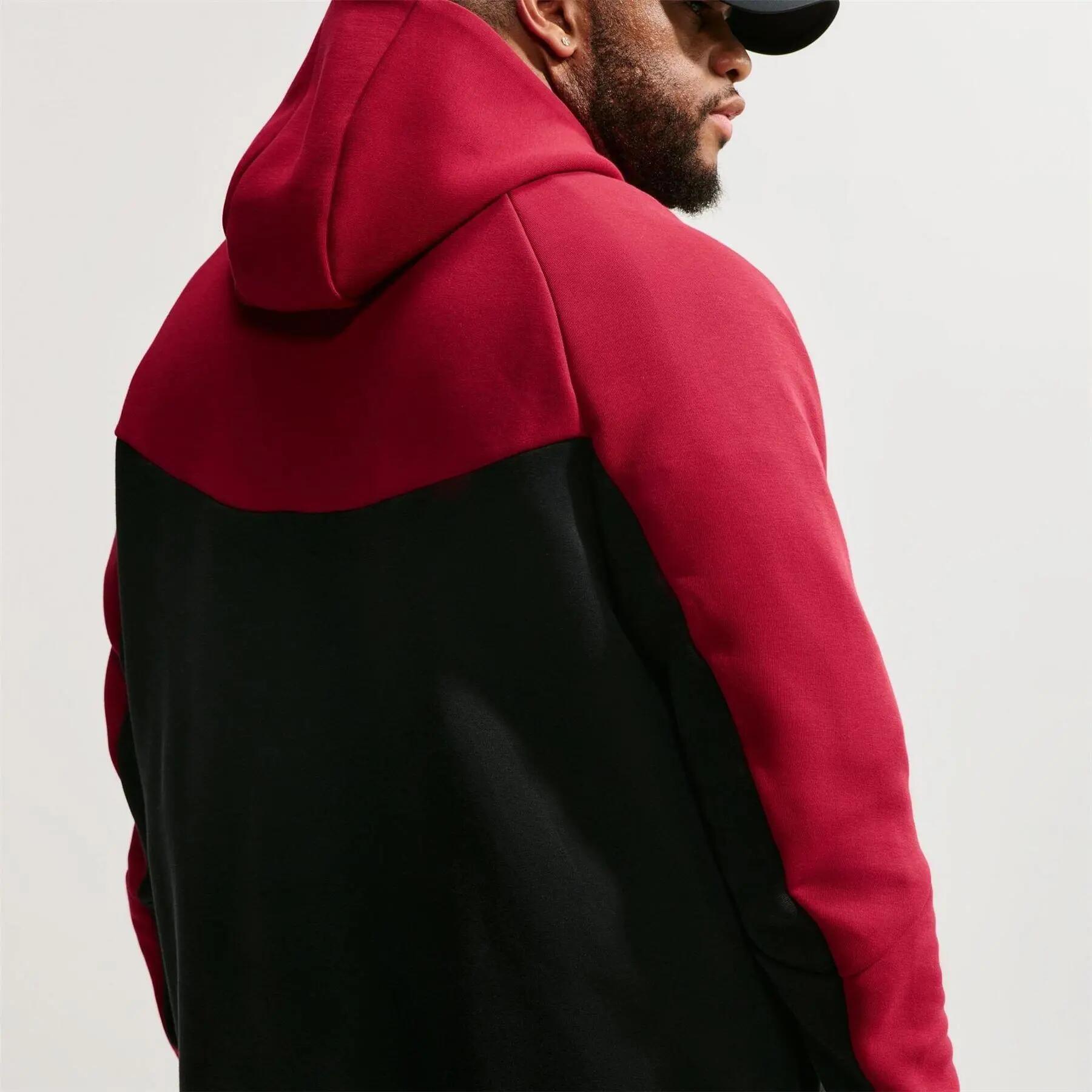 Felpa Con Cappuccio E Zip Intera Chevron Uomo Nike Tech Rosso Nero 5/5