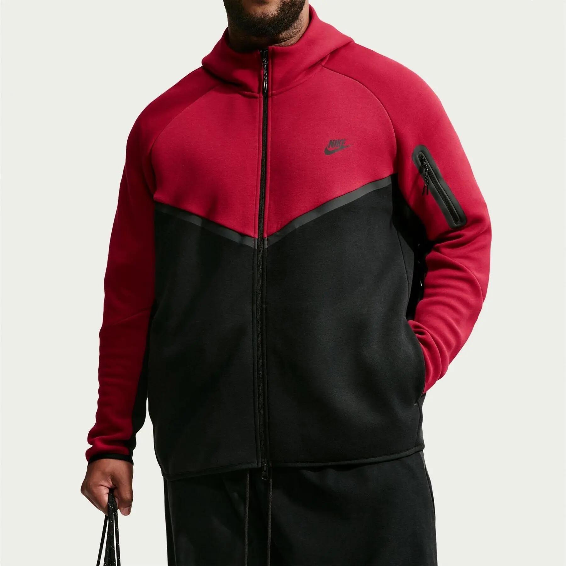 Felpa Con Cappuccio E Zip Intera Chevron Uomo Nike Tech Rosso Nero 4/5