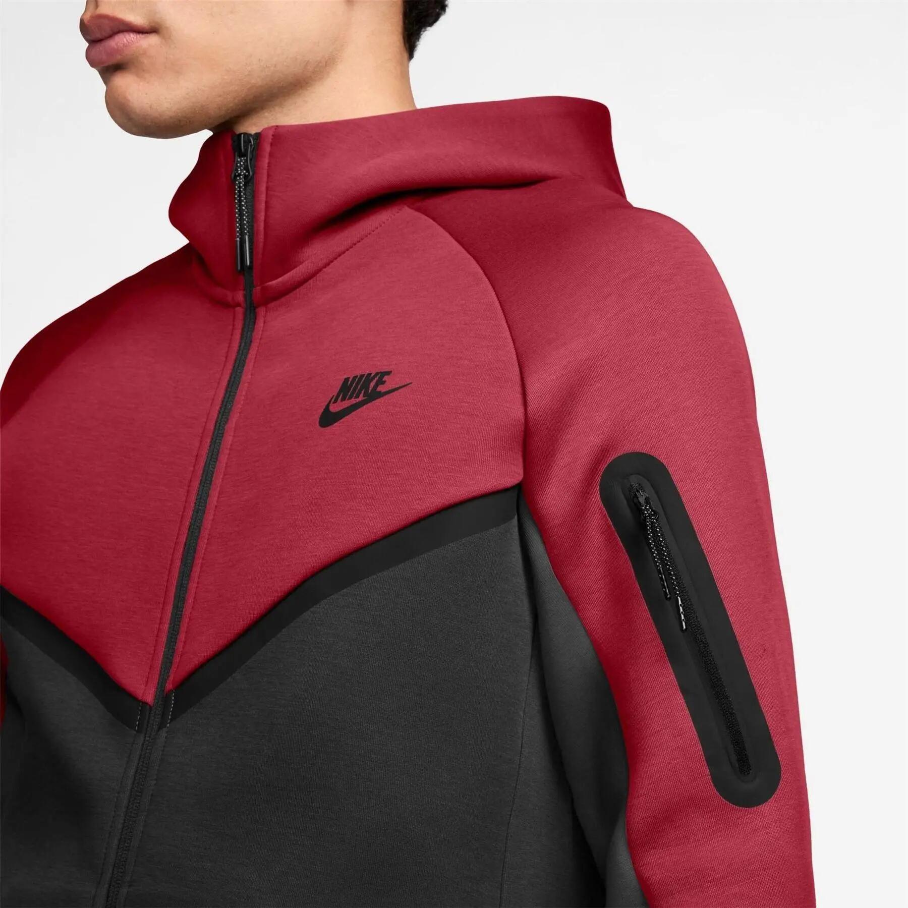 Felpa Con Cappuccio E Zip Intera Chevron Uomo Nike Tech Rosso Nero 3/5